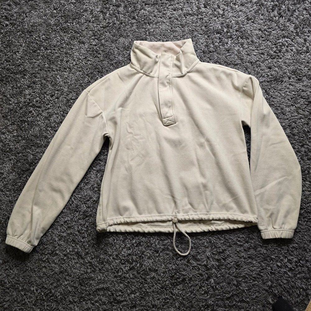 Avalanche Outdoor Womens S Cream Snap Mock Neck Pullover Sweatshirt Drawstring